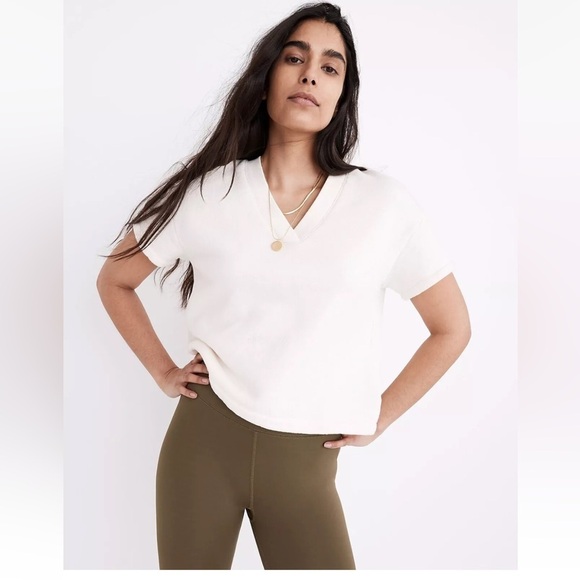 MADEWELL Cotton AirTerry V NECK Sweatshirt tee women’s XS cream EUC MD302 - Picture 2 of 14